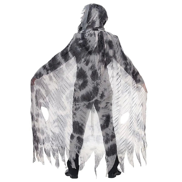Blac and White ghostly cape with tears on a white background