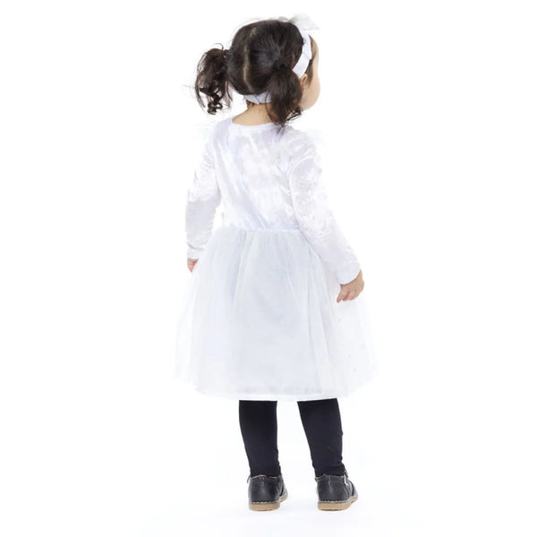 Child wearing a white lab coat on a white background