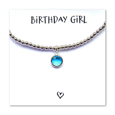 Birthday Girl Charm Bracelet & Card - Light Blue March Birthstone