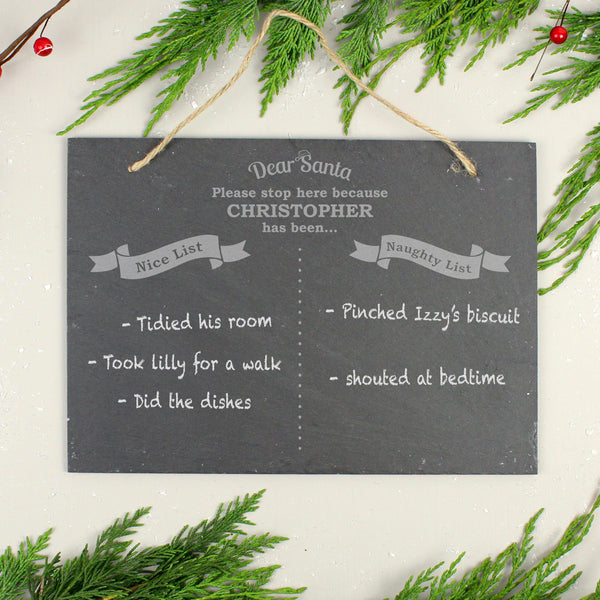 Christmas Decoration Personalised Christmas Naughty & Nice Hanging Large Slate Sign