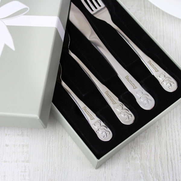Cutlery Set Personalised Teddy 4 Piece Embossed Cutlery Set
