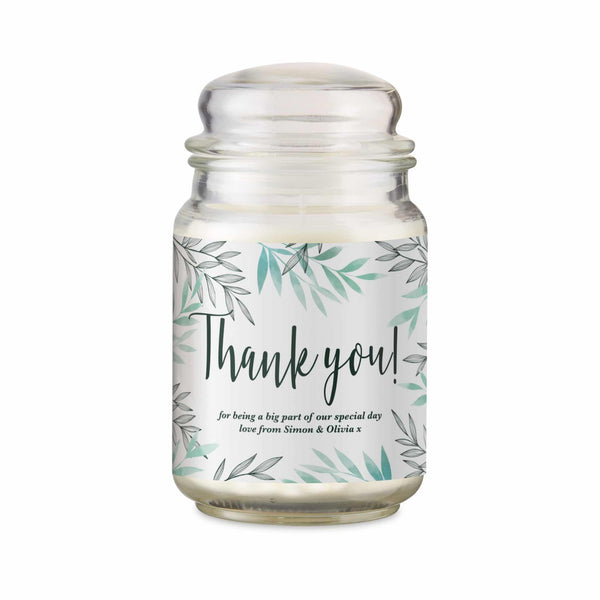Floral Thank You Candle Jar - White, Green & Grey Floral Design