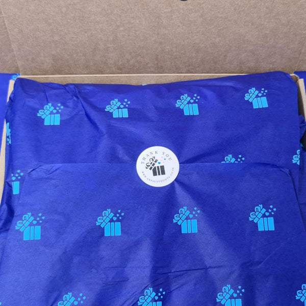 Luxurious Wax Melts Letterbox Gift Set - Wrapped In Blue Crepe Paper - Close Up