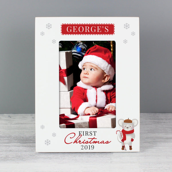 Personalised '1st Christmas' Mouse White 6x4 Photo Frame - Personalise With Name & Year