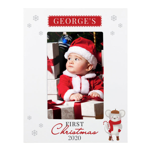Personalised '1st Christmas' Mouse White 6x4 Photo Frame - Adorable Frame With A Cute Christmas Mouse