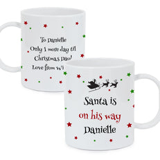 Personalised Christmas Eve Plastic Mug - Personalised Text That Reads "Santa Is On His Way" With A Personalised Name Underneath
