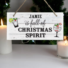 Personalised Christmas Spirit Wooden Sign - White Wood Effect Sign