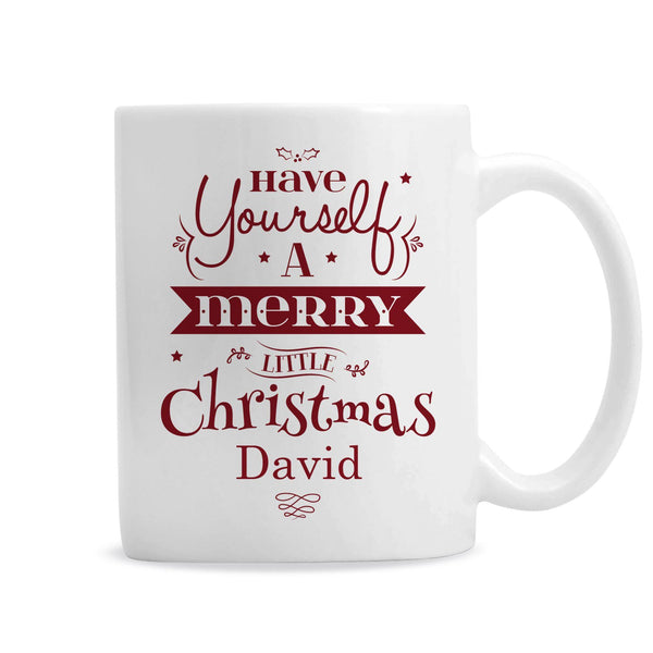 Personalised Merry Little Christmas Mug - Personalised Name Below Fixed Text