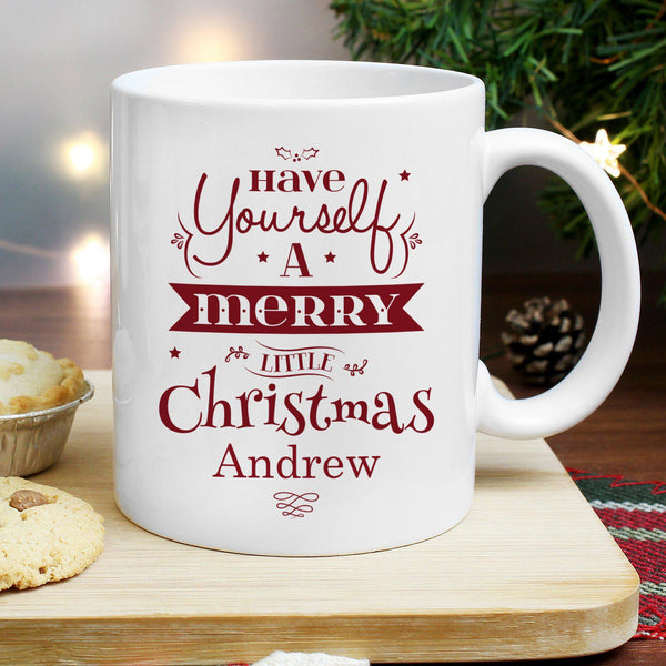 Personalised Merry Little Christmas Mug - Close Up Of Mug