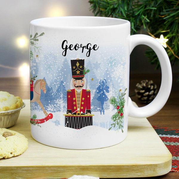 Personalised Nutcracker Mug - Features Nutcracker, Rocking Horse & Sugar Plum Fairy In The Snowy Scene