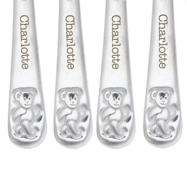 Personalised Teddy 4 Piece Embossed Cutlery Set - Teddy Featured At The Top Of The Cutlery