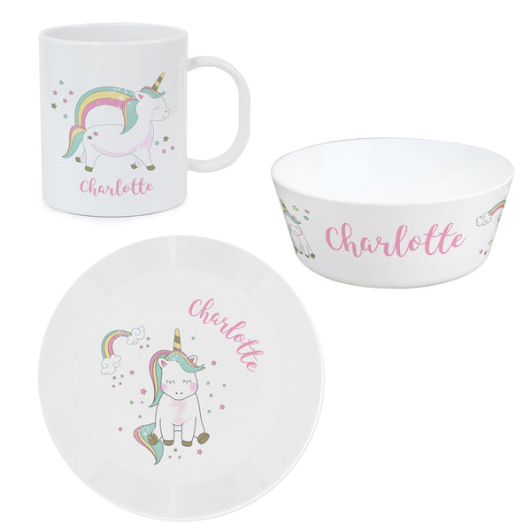 Breakfast Set Personalised Unicorn Plastic Breakfast Set