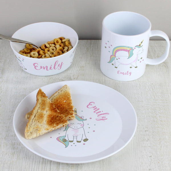 Breakfast Set Personalised Unicorn Plastic Breakfast Set
