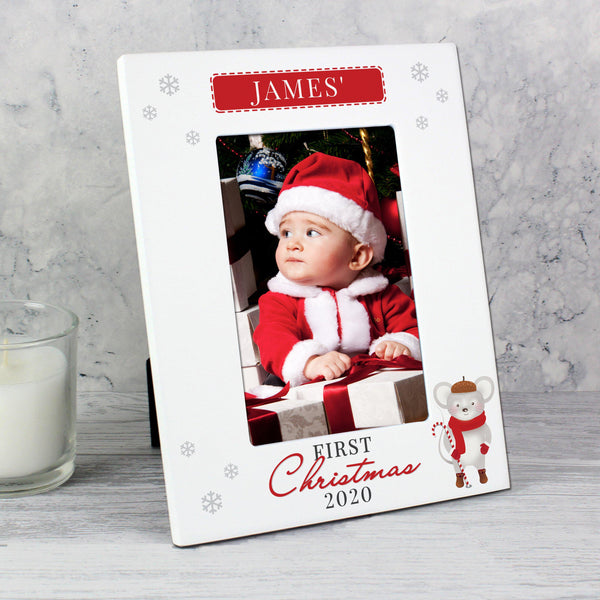 Photo Frame Personalised '1st Christmas' Mouse White 6x4 Photo Frame