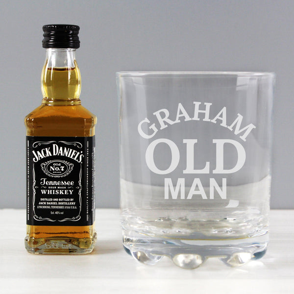 Whisky Gift Set Personalised Old Man Tumbler and Whiskey Miniature Set