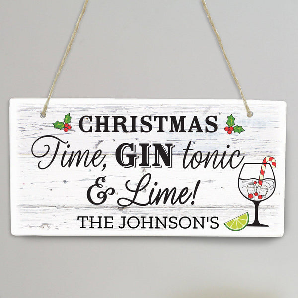 Wooden Sign Personalised Christmas Gin Wooden Sign