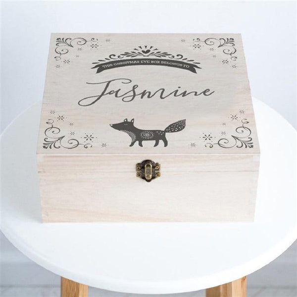 Fox Christmas Eve Box - A Cute Design Which Incorporates A Festive Design In Each Corner And A Little Fox Going About His Business