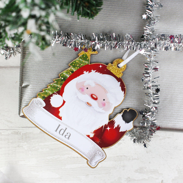 Personalised Set of Four Colourful Christmas Characters Wooden Hanging Decorations -  Ida Personalised On Santa