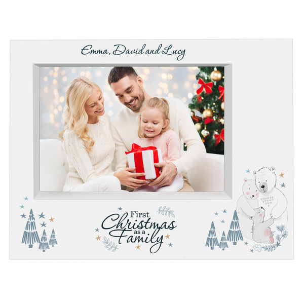 Personalised Polar Bear '1st Christmas As A Family' 7x5 Box Photo Frame -  Features A Family Of Bears In A Beautiful Christmas Scene With Stars & Trees
