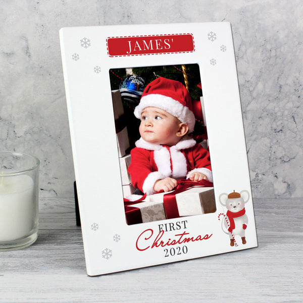 Personalised '1st Christmas' Mouse White 6x4 Photo Frame - Personalised For James