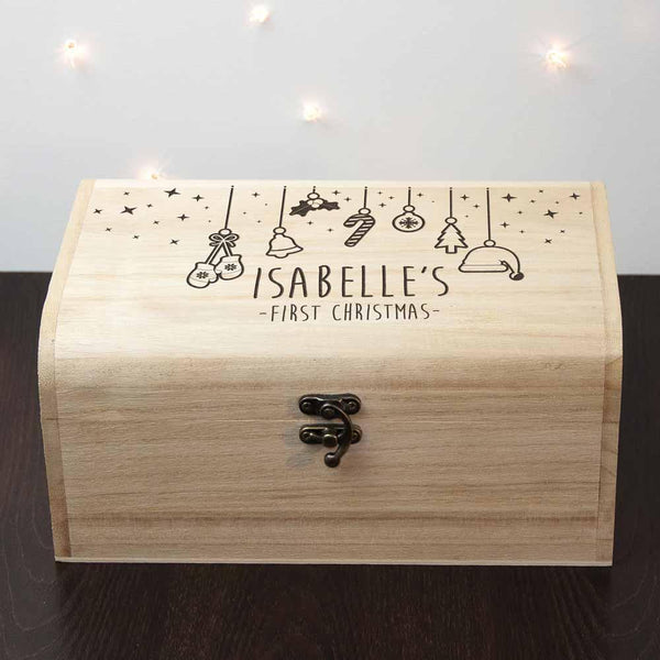 Personalised Baby's First Christmas Eve Chest - Birdseye View Of The Christmas Theme Engraved Box