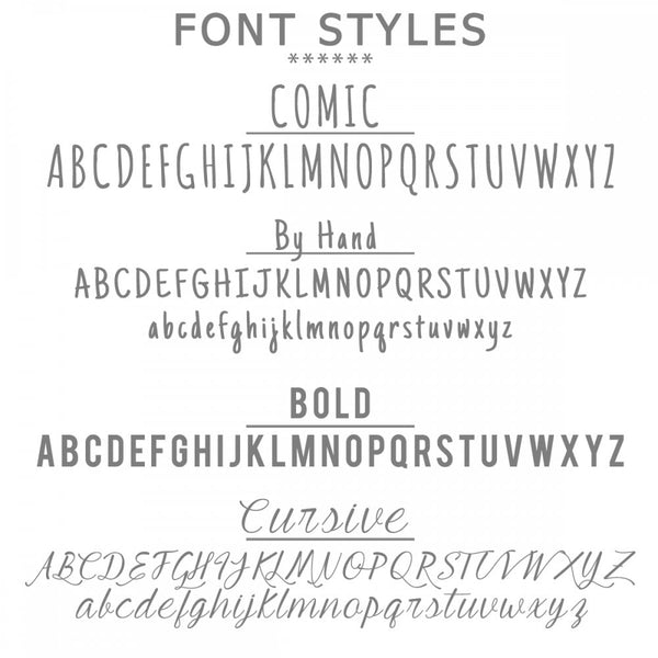 Different Font Styles Available Are Comic, By Hand, Bold And Cursive As Shown