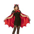 Person wearing a devil costume with a red cape and horns on a white background