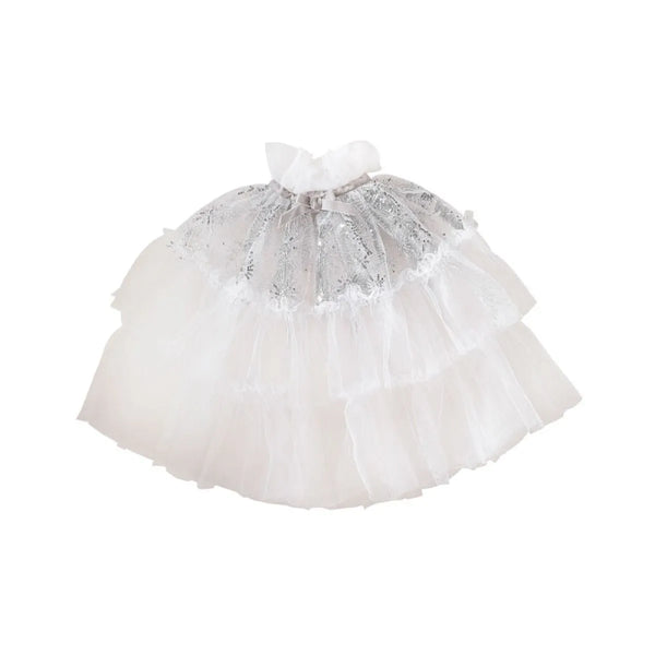 White and Silver Fairy Princess cape with silver sequin details on a white background
