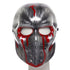 Mask with gray and red design on a white background