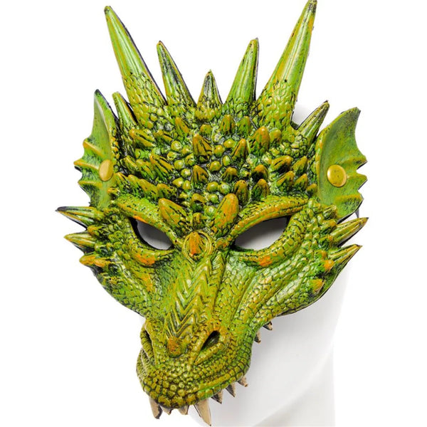 Green dragon mask on a white background left view
