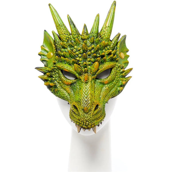 Green dragon mask on a white background