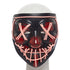 Black mask with red and pink accents on a white background front vew
