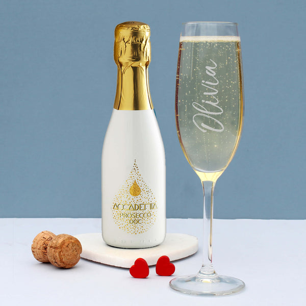 Alcohol Gift Set Personalised Name Only Flute & Mini White Bottega Prosecco Set