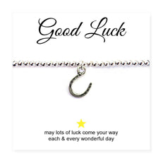 Horseshoe Charm Beaded Bracelet with Good Luck Message Card