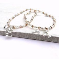Initial Charm Silver & Rose Gold Bracelet