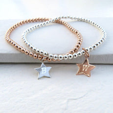 Personalised Star Silver Beaded Bracelet