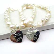 Personalised Sterling Silver Heart Pearl Bracelet