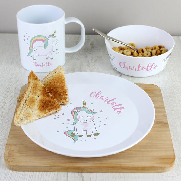 Breakfast Set Personalised Unicorn Plastic Breakfast Set