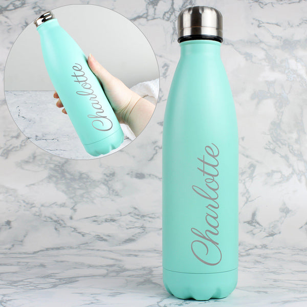Drinks Bottle Personalised Mint Green Metal Insulated Drinks Bottle