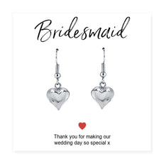 Bridesmaids Heart Earrings & Thank You Card