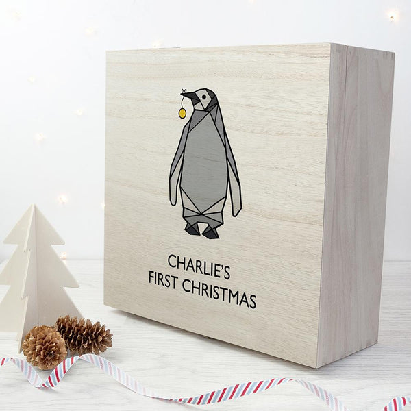 First Christmas Box Large Personalised Baby Penguin First Christmas Box