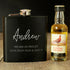 Hip Flask Gift Set Black Hip Flask and Miniature Famous Grouse