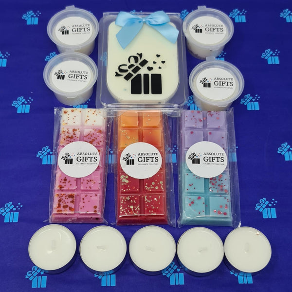 Luxurious Wax Melts Letterbox Gift Set - 1 Clamshell - 3 Snap Bars - 4 Shot Pots - 5 Tealights