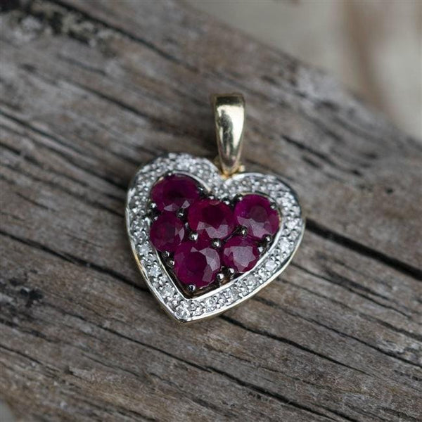 Necklace Ruby and Diamond Heart Gold Necklace