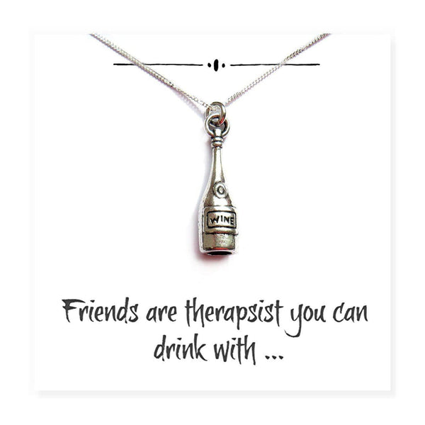 Necklace Wine Bottle Charm Necklace on Funny Friends Message Card
