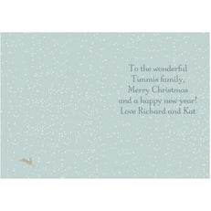 Personalised A Winter's Night Card - Snowy Scene Inside The Card With A Hare Running In The Bottom Left