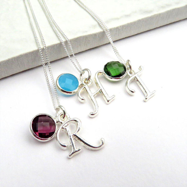 Necklaces In The Picture Have Birthstones And Initials R And Purple (February), H And Light Blue (March) And T With Dark Green (May)