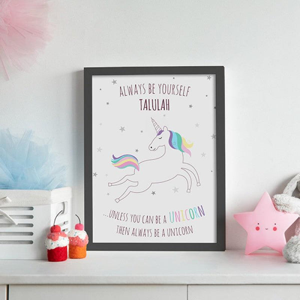 Personalised Print Black Personalised Unicorn Print