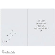 Personalised Rachael Hale Santa Claws Christmas Cat Card -  Personalised Message Inside With Paw Prints On The Left Hand Side