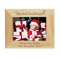 Photo Frame Personalised My First Christmas 7x5 Landscape Wooden Photo Frame